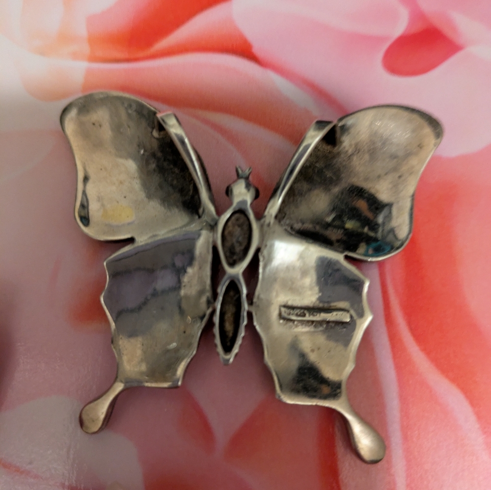 Gorgeous Large Sterling Silver Turquoise & Onyx Statement Butterfly Pendant. - Picture 3 of 4